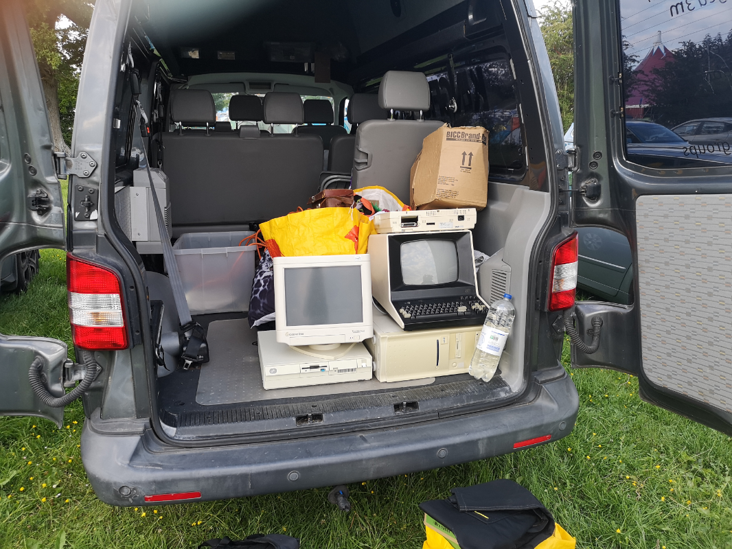 The van loaded up with much equipment